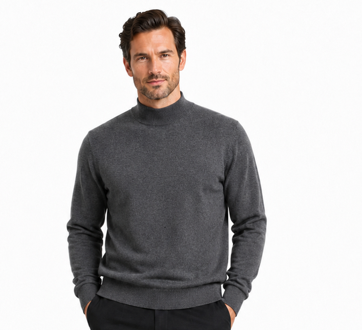 Bassiri Mock Neck Men's Sweater - Solid Pattern Smoke #630