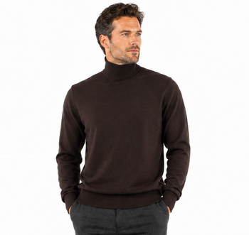 Bassiri Turtle Neck Men's Sweater - Solid Pattern Brown #631