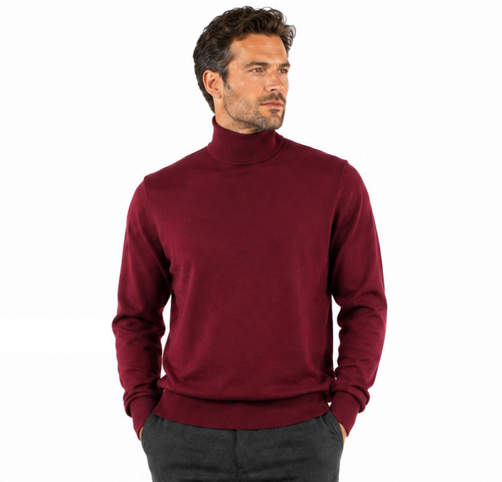 Bassiri Turtle Neck Men's Sweater - Solid Pattern Burgundy #631