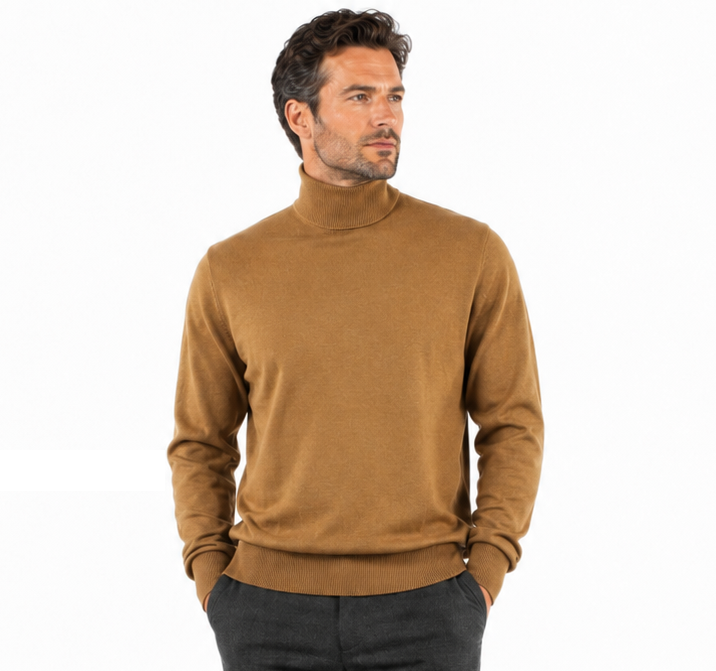 Bassiri Turtle Neck Men's Sweater - Solid Pattern Gold #631