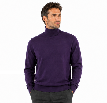Bassiri Turtle Neck Men's Sweater - Solid Pattern Purple #631