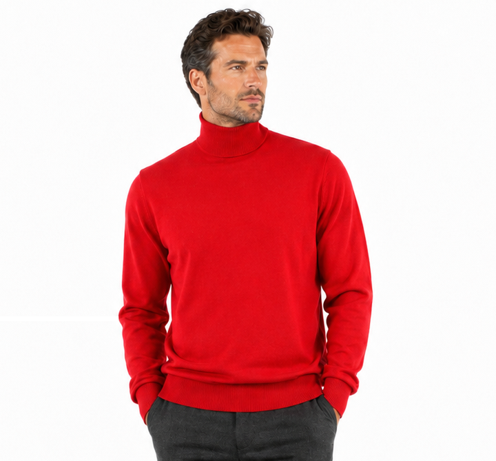 Bassiri Turtle Neck Men's Sweater - Solid Pattern Red #631
