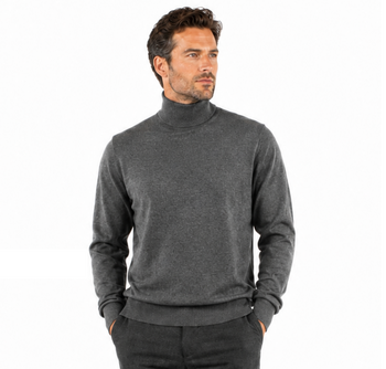 Bassiri Turtle Neck Men's Sweater - Solid Pattern Smoke #631