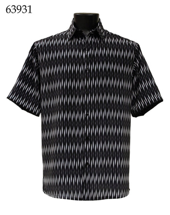 Bassiri Short Sleeve Button Down Casual Printed Men's Shirt - Diamonds Pattern Black #63931