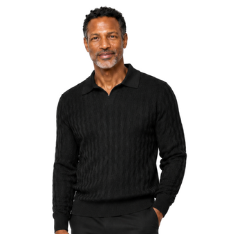 Bassiri Collar Neck Men's Sweater - Vertical Wave Pattern Black #639