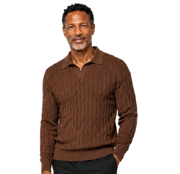 Bassiri Collar Neck Men's Sweater - Vertical Wave Pattern Brown #639