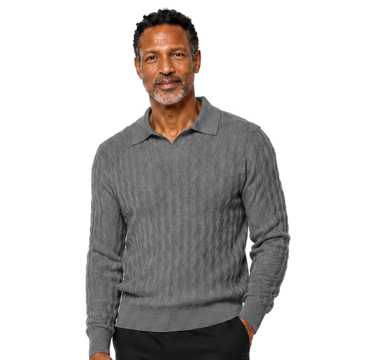Bassiri Collar Neck Men's Sweater - Vertical Wave Pattern Charcoal #639