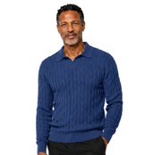 Bassiri Collar Neck Men's Sweater - Vertical Wave Pattern Navy #639