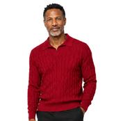 Bassiri Collar Neck Men's Sweater - Vertical Wave Pattern Red #639