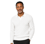Bassiri Collar Neck Men's Sweater - Vertical Wave Pattern White #639