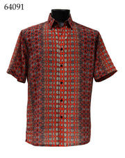 Bassiri Short Sleeve Button Down Casual Printed Men's Shirt - Circle Pattern Red #64091