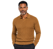 Bassiri Collar Neck Men's Sweater - Textured Honeycomb Pattern Cognac #640
