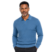 Bassiri Collar Neck Men's Sweater - Textured Honeycomb Pattern Denim #640