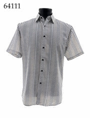 Bassiri Short Sleeve Button Down Casual Printed Men's Shirt - Squares Pattern #64111