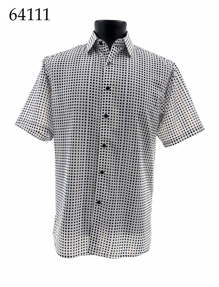Bassiri Short Sleeve Button Down Casual Printed Men's Shirt - Squares Pattern #64111