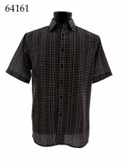 Bassiri Short Sleeve Button Down Casual Printed Men's Shirt - Squares Pattern #64161