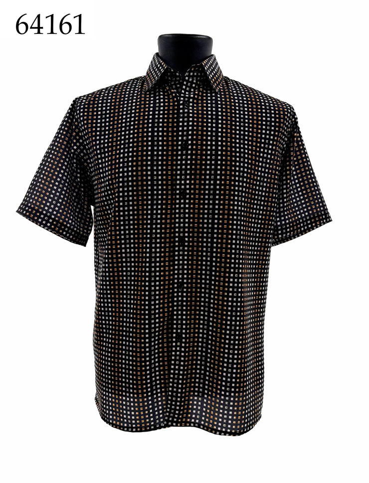 Bassiri Short Sleeve Button Down Casual Printed Men's Shirt - Squares Pattern #64161