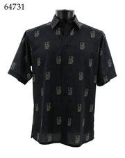 Bassiri Short Sleeve Button Down Casual Printed Men's Shirt - Greek Key Pattern Black #64731