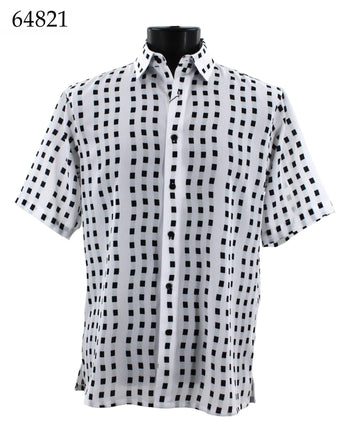 Bassiri Short Sleeve Button Down Casual Printed Men's Shirt - Stripe Pattern White #64821