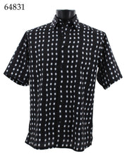 Bassiri Short Sleeve Button Down Casual Printed Men's Shirt - Stripe Pattern Black #64831