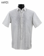 Bassiri Short Sleeve Button Down Casual Tone on Tone Men's Shirt - Shiny Pattern White #64921