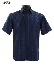 Bassiri Short Sleeve Button Down Casual Tone on Tone Men's Shirt - Shiny Pattern Navy #64951
