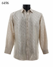 Bassiri Long Sleeve Button Down Casual Printed Men's Shirt - Shiny Tone-on-Tone Pattern Cream #6496