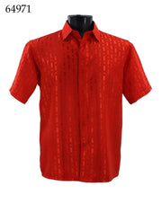 Bassiri Short Sleeve Button Down Casual Tone on Tone Men's Shirt - Shiny Pattern Scarlet #64971