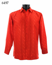 Bassiri Long Sleeve Button Down Casual Printed Men's Shirt - Shiny Tone-on-Tone Pattern Scarlet #6497