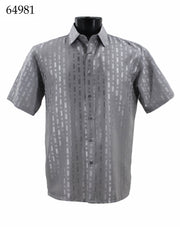 Bassiri Short Sleeve Button Down Casual Tone on Tone Men's Shirt - Shiny Pattern Silver #64981