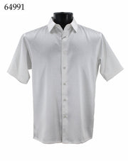 Bassiri Short Sleeve Button Down Casual Tone on Tone Men's Shirt - Shiny Pattern White #64991