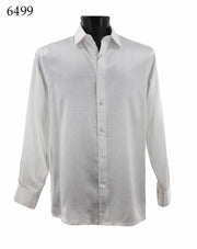 Bassiri Long Sleeve Button Down Casual Printed Men's Shirt - Shiny Tone-on-Tone Pattern White #6499