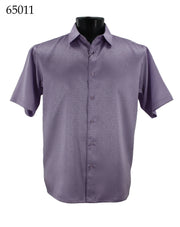 Bassiri Short Sleeve Button Down Casual Tone on Tone Men's Shirt - Shiny Pattern Lilac #65011