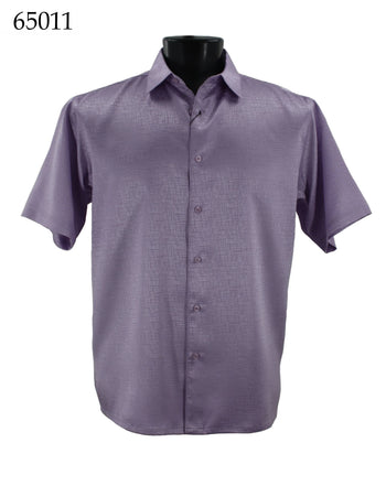 Bassiri Short Sleeve Button Down Casual Tone on Tone Men's Shirt - Shiny Pattern Lilac #65011