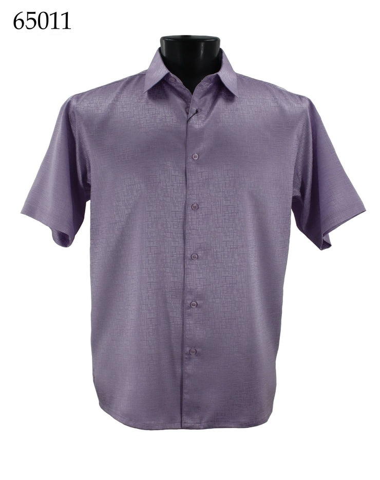 Bassiri Short Sleeve Button Down Casual Tone on Tone Men's Shirt - Shiny Pattern Lilac #65011