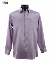 Bassiri Long Sleeve Button Down Casual Printed Men's Shirt - Shiny Tone-on-Tone Pattern Lilac #6501