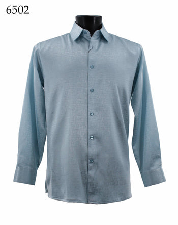 Bassiri Long Sleeve Button Down Casual Printed Men's Shirt - Shiny Tone-on-Tone Pattern Powder Blue #6502