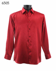 Bassiri Long Sleeve Button Down Casual Printed Men's Shirt - Shiny Tone-on-Tone Pattern Red #6505