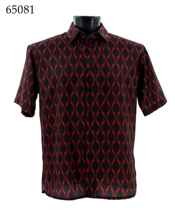 Bassiri Short Sleeve Button Down Casual Printed Men's Shirt - Diamond Pattern Red #65081