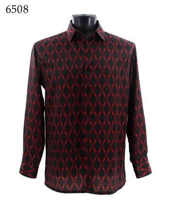 Bassiri Long Sleeve Button Down Casual Printed Men's Shirt - Diamond Pattern Red #6508