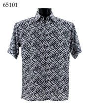 Bassiri Short Sleeve Button Down Casual Printed Men's Shirt -Geometric Pattern White #65101