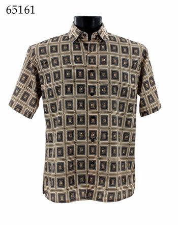 Bassiri Short Sleeve Button Down Casual Printed Men's Shirt - Geometric Pattern Butter #65161