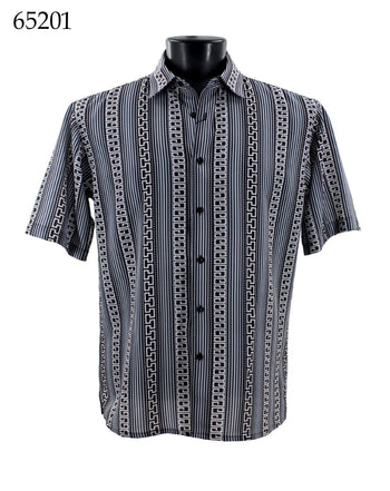 Bassiri Short Sleeve Button Down Casual Printed Men's Shirt -Stripe Pattern Light Blue #65201