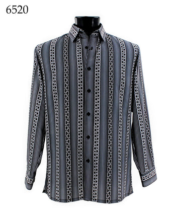 Bassiri Long Sleeve Button Down Casual Printed Men's Shirt -Stripe Pattern Light Blue #6520