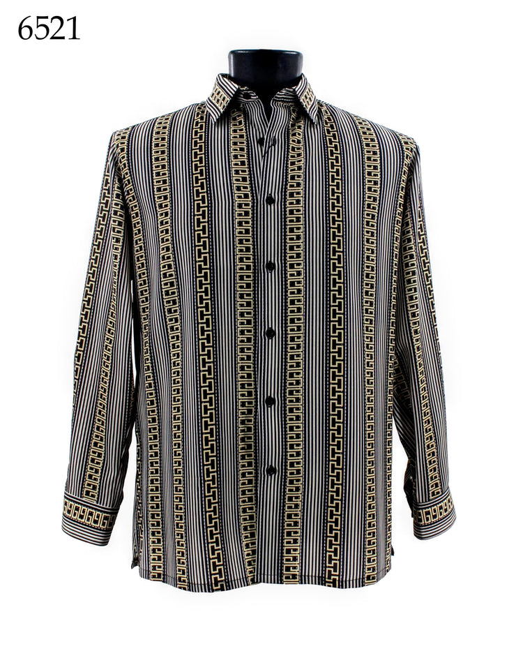 Bassiri Long Sleeve Button Down Casual Printed Men's Shirt -Stripe Pattern Yellow #6521