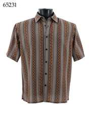 Bassiri Short Sleeve Button Down Casual Printed Men's Shirt - Stripe Pattern Brown #65231