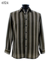 Bassiri Long Sleeve Button Down Casual Printed Men's Shirt -Stripe Pattern Olive #6524