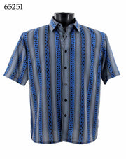 Bassiri Short Sleeve Button Down Casual Printed Men's Shirt - Stripe Pattern Royal Blue #65251