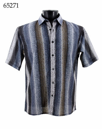 Bassiri Short Sleeve Button Down Casual Printed Men's Shirt - Printed Pattern Lilac #65271
