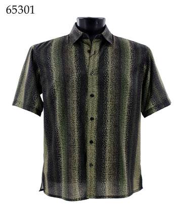Bassiri Short Sleeve Button Down Casual Printed Men's Shirt - Printed Pattern Olive #65301